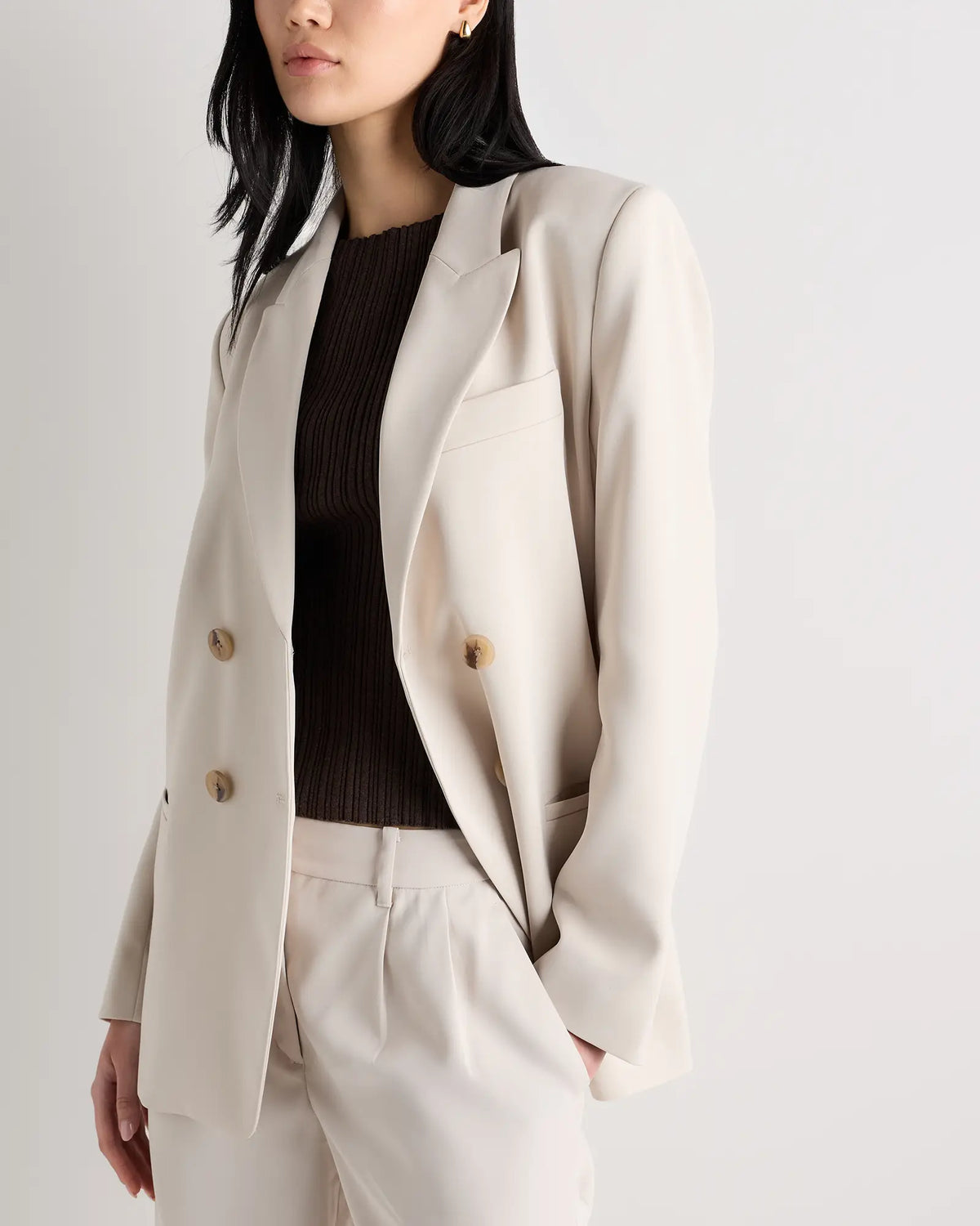 Stretch Crepe Relaxed Double-Breasted Blazer - US 7411