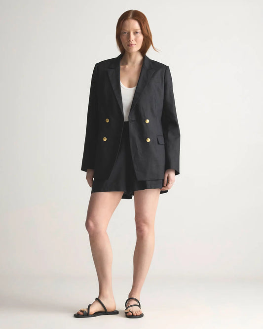 100% European Linen Relaxed Double-Breasted Blazer - US 4332