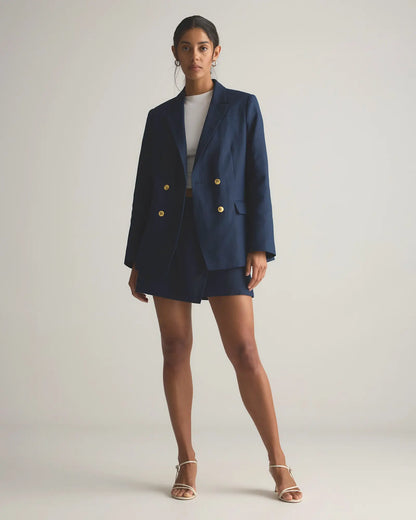 100% European Linen Relaxed Double-Breasted Blazer - US 6108