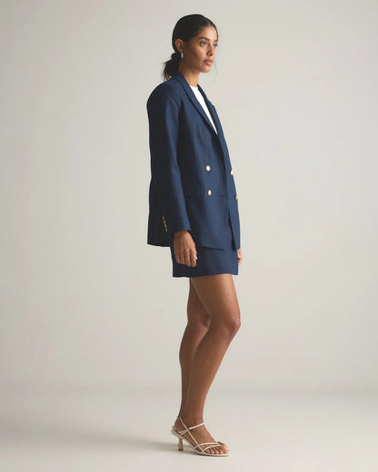 100% European Linen Relaxed Double-Breasted Blazer - US 6108