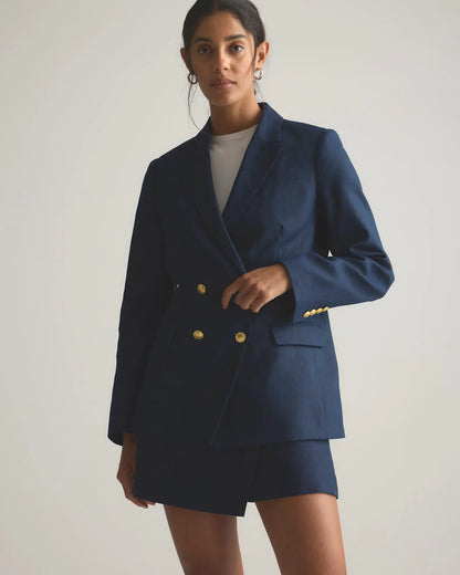 100% European Linen Relaxed Double-Breasted Blazer - US 6108