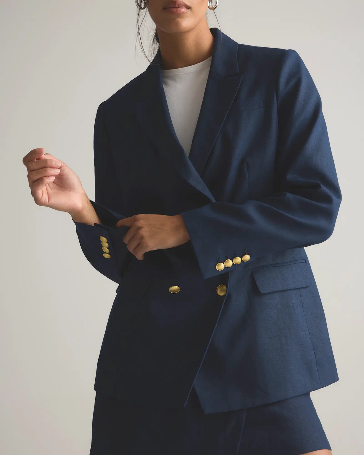 100% European Linen Relaxed Double-Breasted Blazer - US 6108