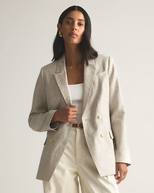 100% European Linen Relaxed Double-Breasted Blazer - US 2464