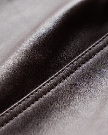 100% Leather Collarless Cropped Bubble Hem Jacket - US 1343