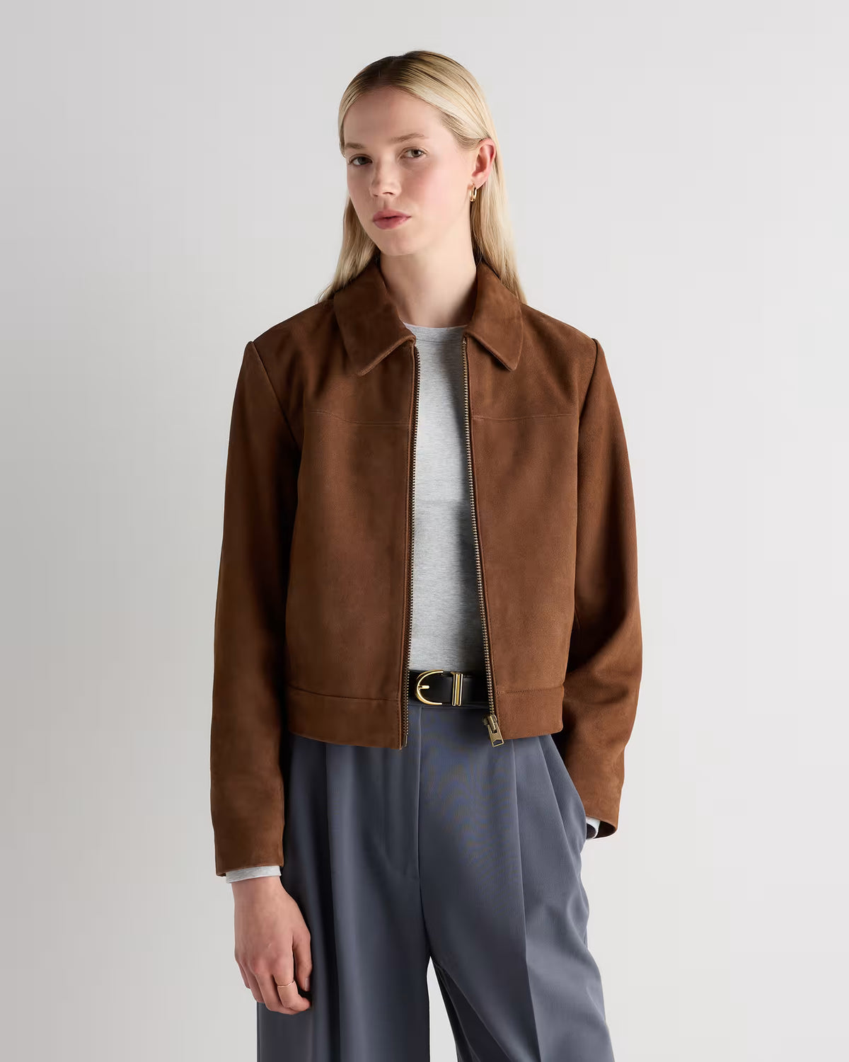 100% Suede Cropped Zip-Front Jacket - US 3608
