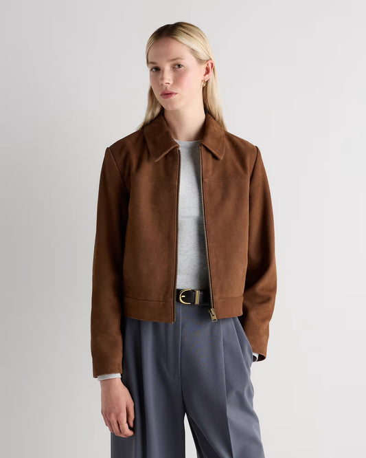 100% Suede Cropped Zip-Front Jacket - US 3608