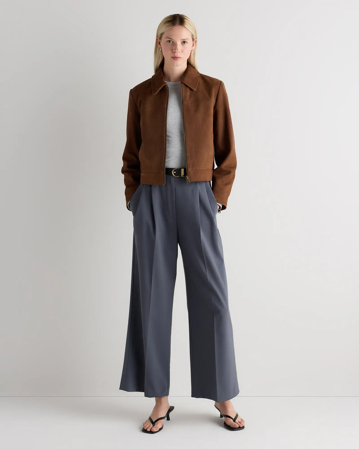 100% Suede Cropped Zip-Front Jacket - US 3608