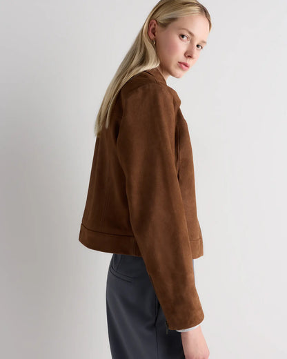 100% Suede Cropped Zip-Front Jacket - US 3608