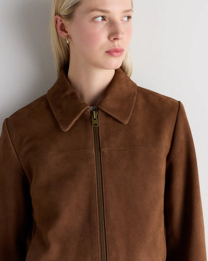 100% Suede Cropped Zip-Front Jacket - US 3608