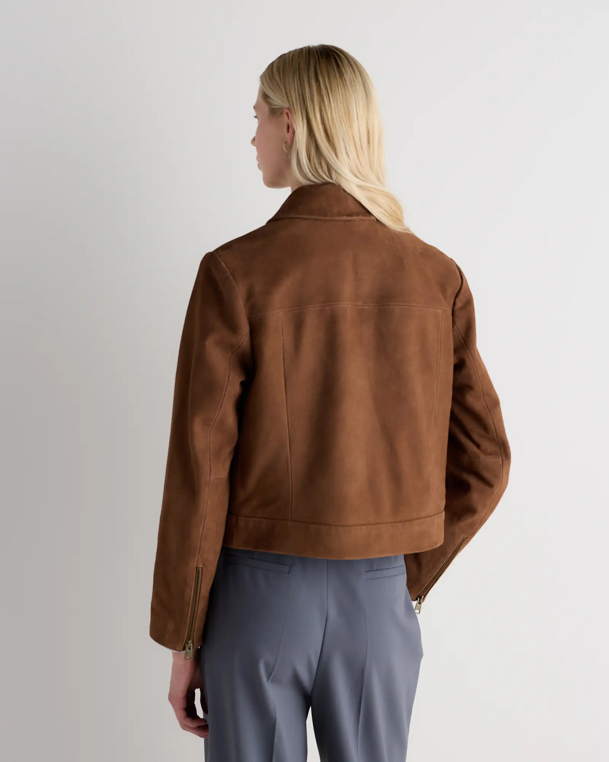 100% Suede Cropped Zip-Front Jacket - US 3608