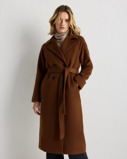 Camel Hair Double-Breasted Long Wrap Coat - US 0173