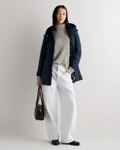 Featherless Quilted Hooded Long Puffer Jacket - US 4894