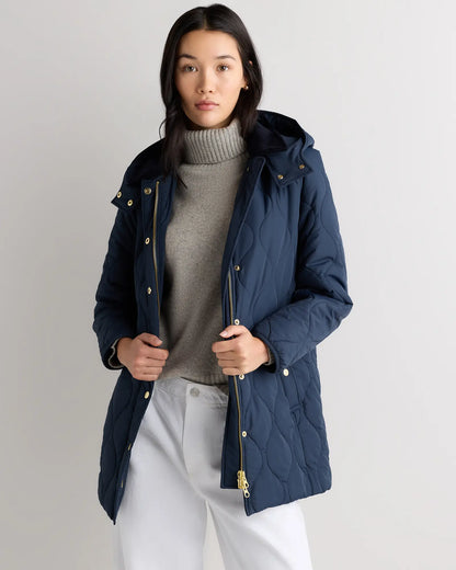 Featherless Quilted Hooded Long Puffer Jacket - US 4894