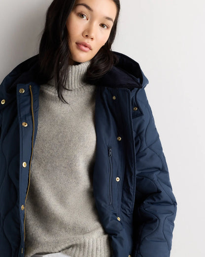Featherless Quilted Hooded Long Puffer Jacket - US 4894