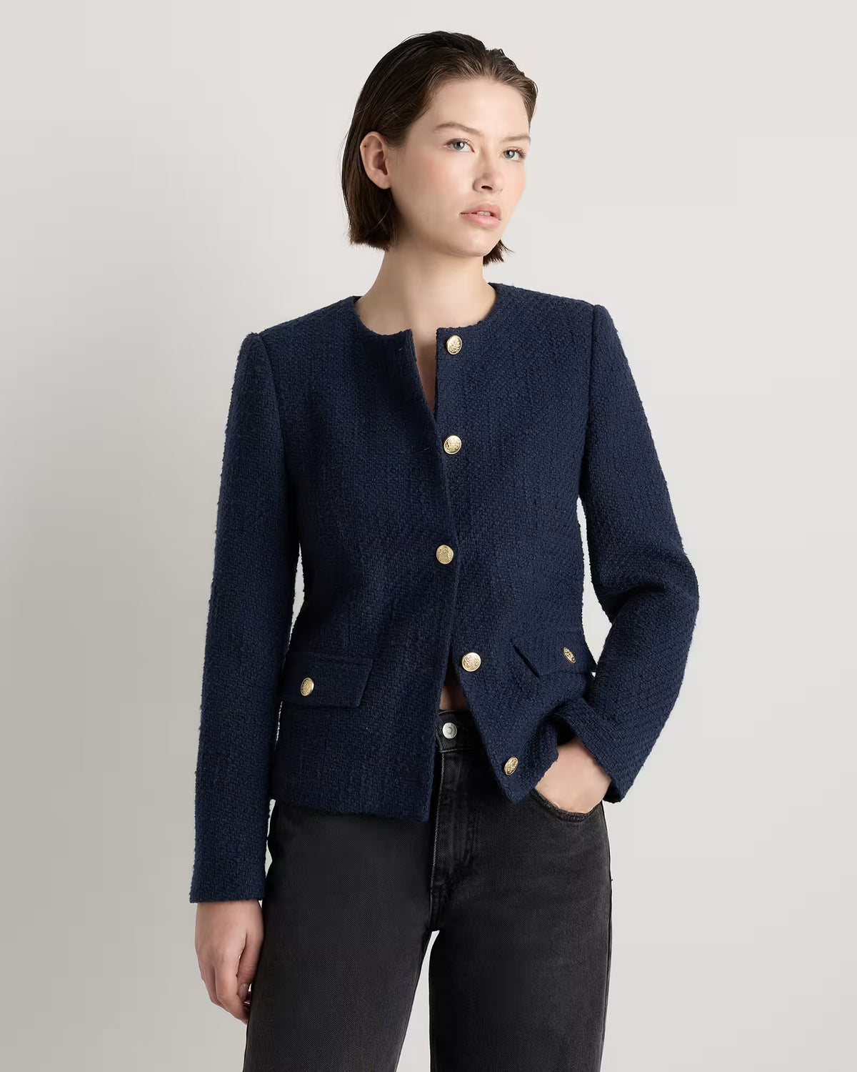 Tweed Collarless Jacket - US 9558