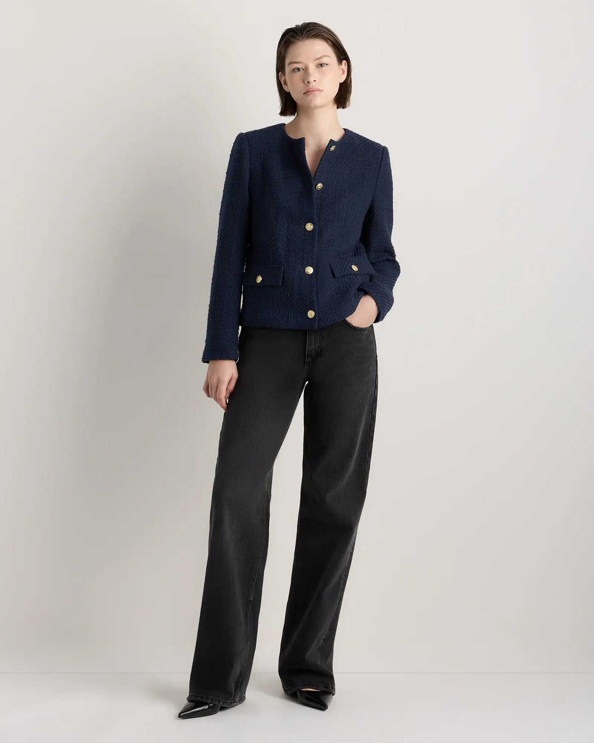 Tweed Collarless Jacket - US 9558