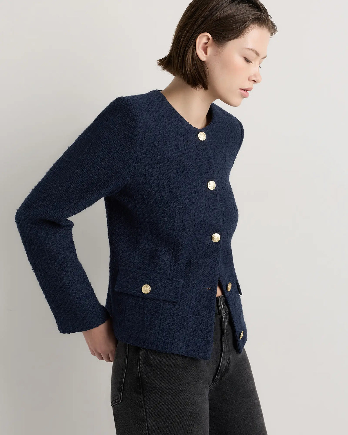 Tweed Collarless Jacket - US 9558
