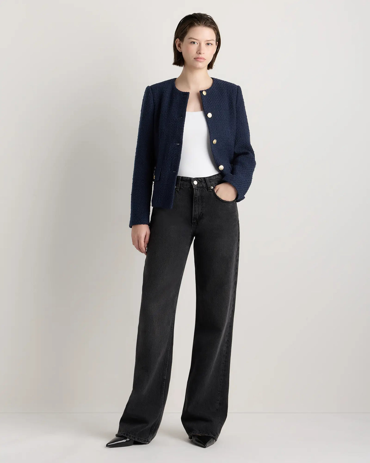 Tweed Collarless Jacket - US 9558