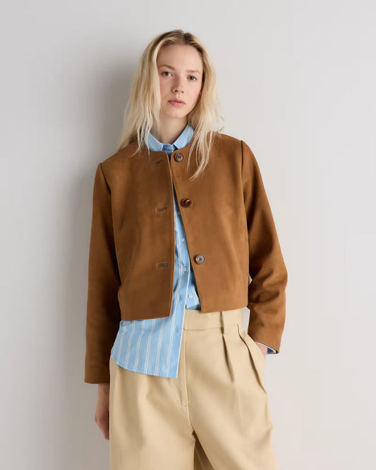 100% Suede Collarless Cropped Jacket - US 3547