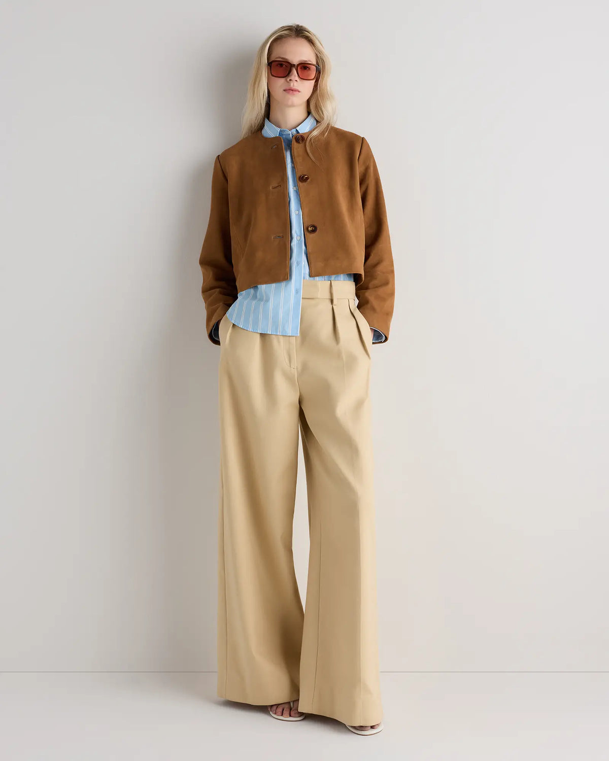 100% Suede Collarless Cropped Jacket - US 3547