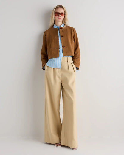 100% Suede Collarless Cropped Jacket - US 3547