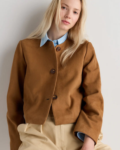 100% Suede Collarless Cropped Jacket - US 3547