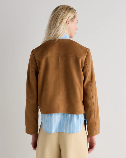 100% Suede Collarless Cropped Jacket - US 3547