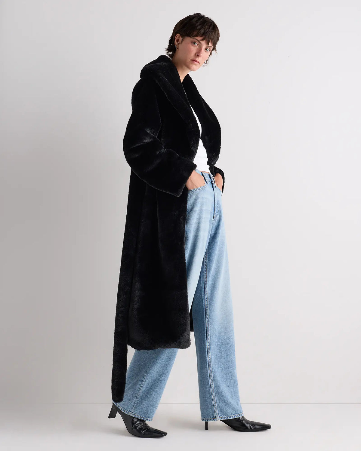 Faux Fur Maxi Wrap Coat - US 0885