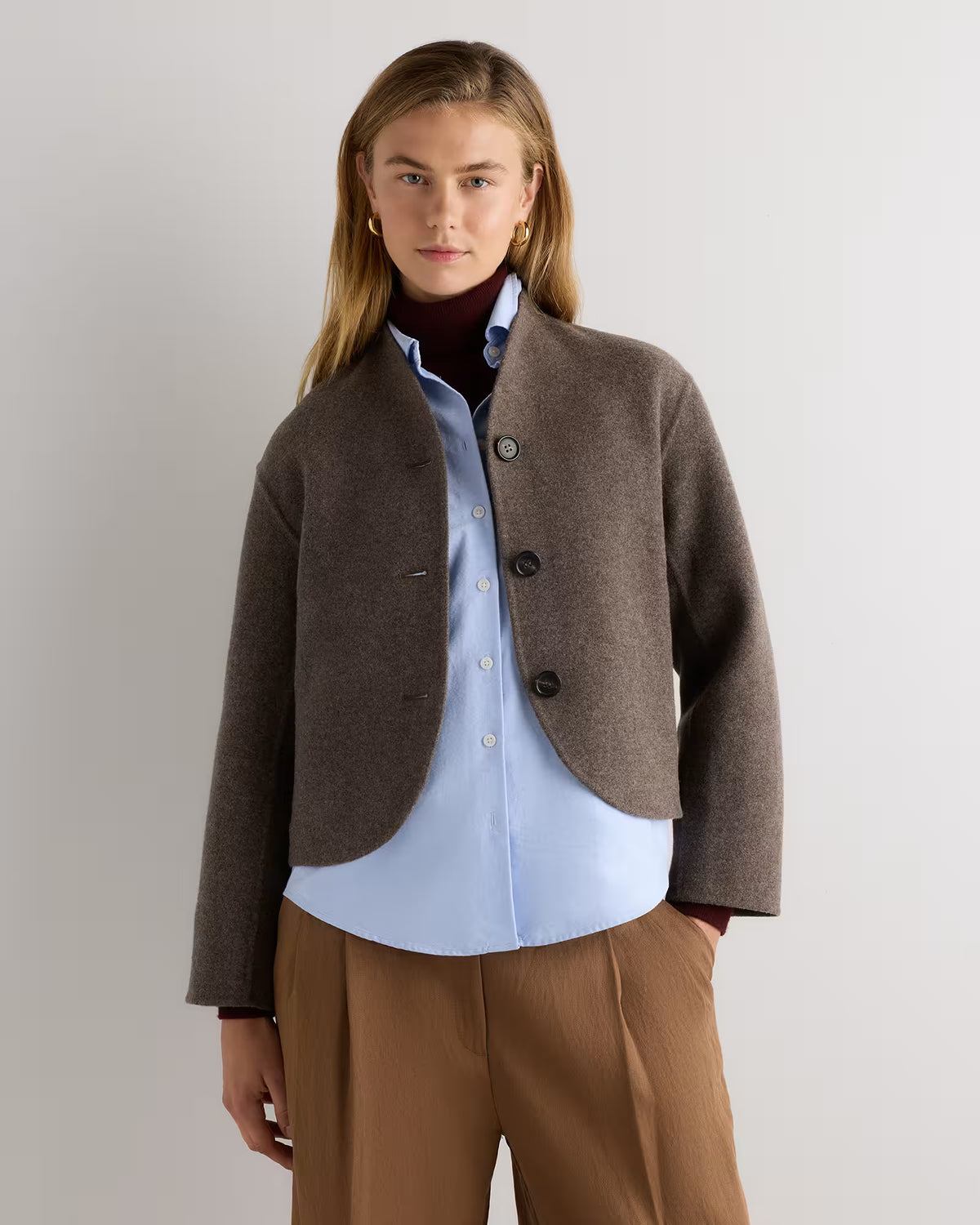Double-Faced Merino Wool Collarless Cropped Jacket - US 2528