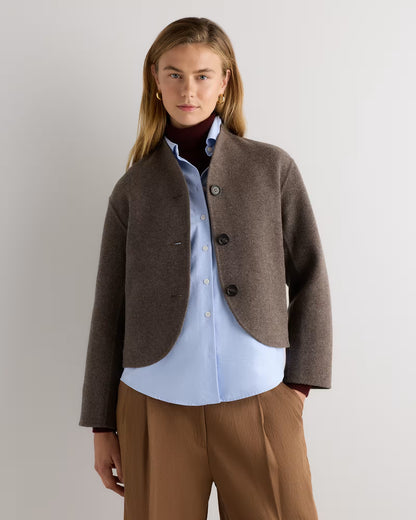 Double-Faced Merino Wool Collarless Cropped Jacket - US 2528