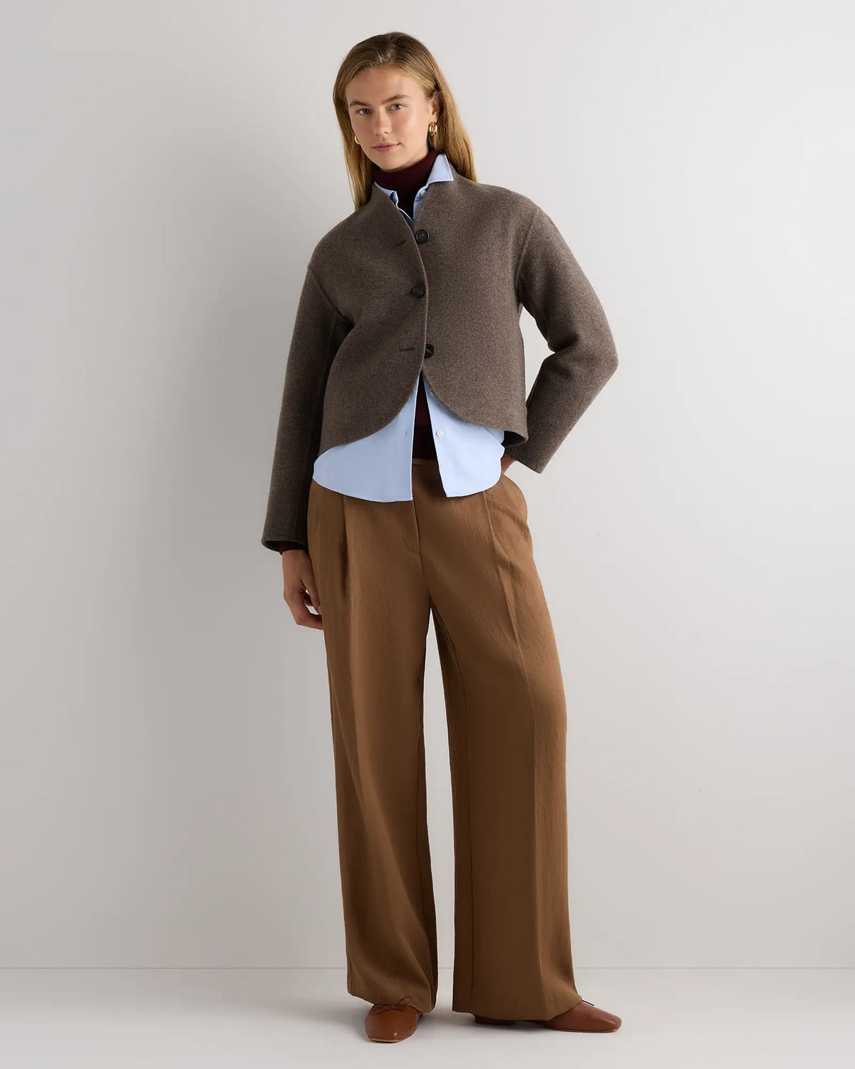 Double-Faced Merino Wool Collarless Cropped Jacket - US 2528