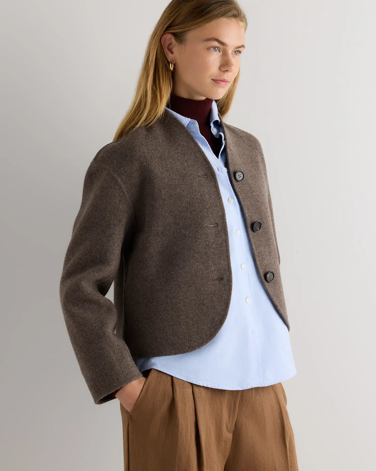 Double-Faced Merino Wool Collarless Cropped Jacket - US 2528