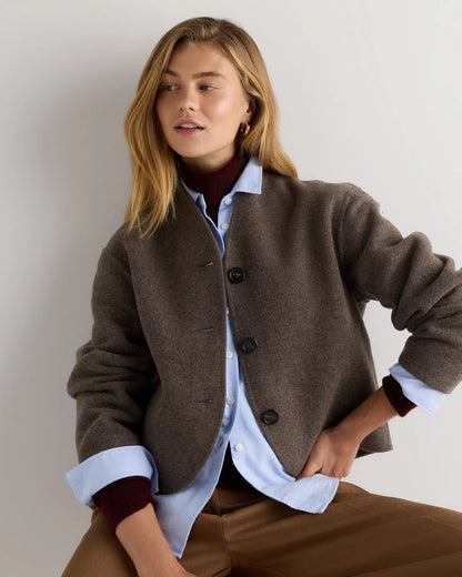 Double-Faced Merino Wool Collarless Cropped Jacket - US 2528