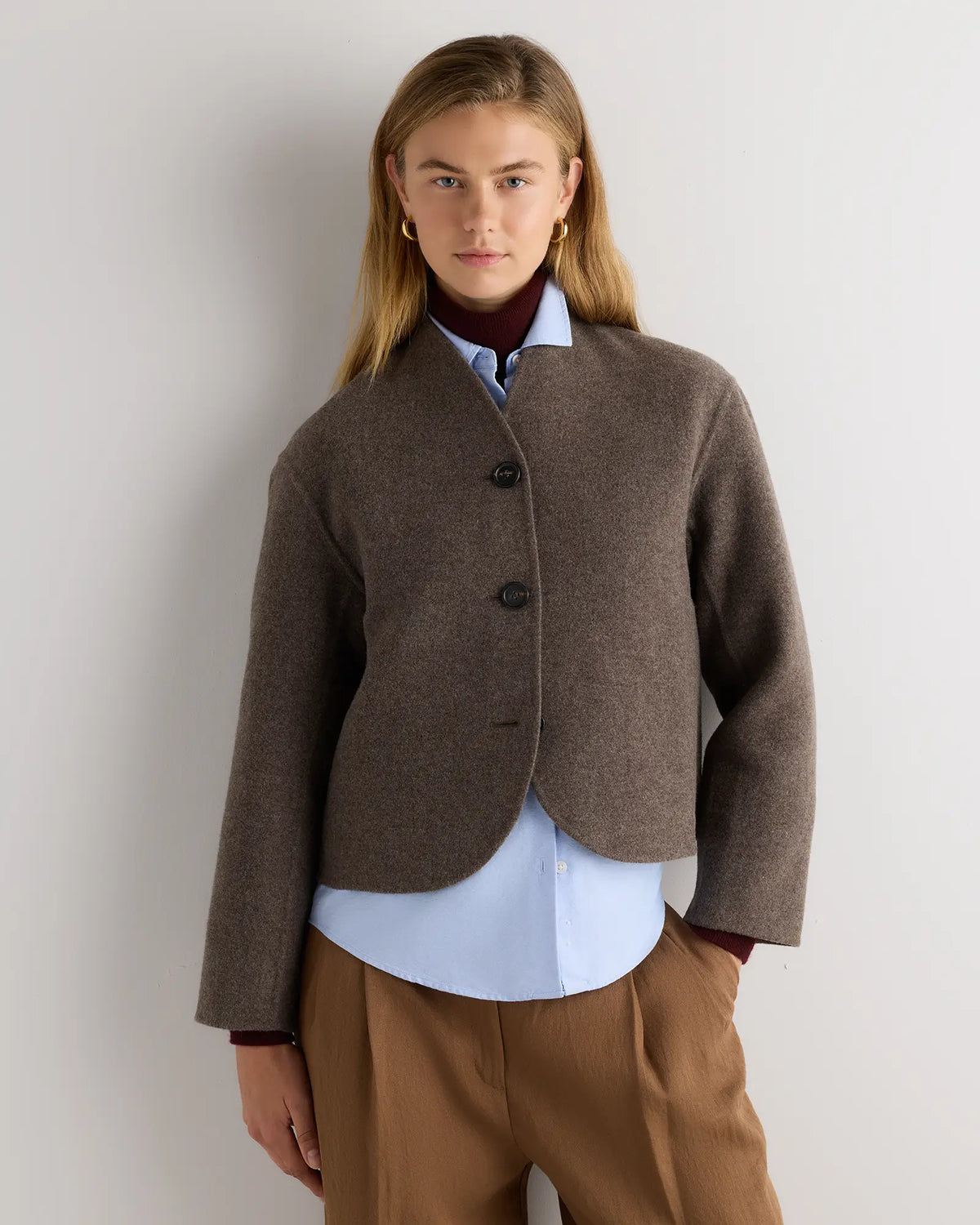 Double-Faced Merino Wool Collarless Cropped Jacket - US 2528