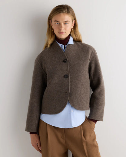 Double-Faced Merino Wool Collarless Cropped Jacket - US 2528