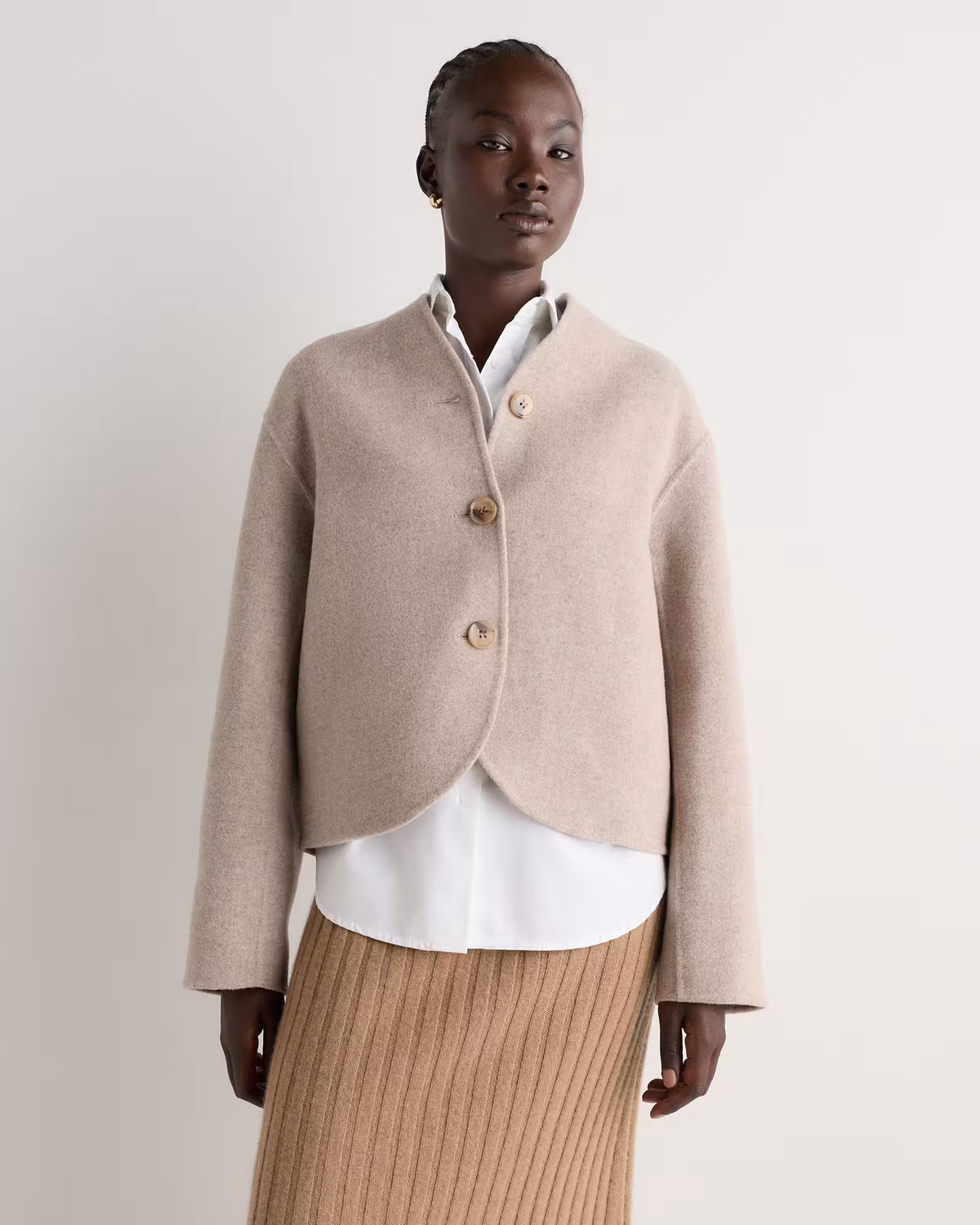 Double-Faced Merino Wool Collarless Cropped Jacket - US 7153