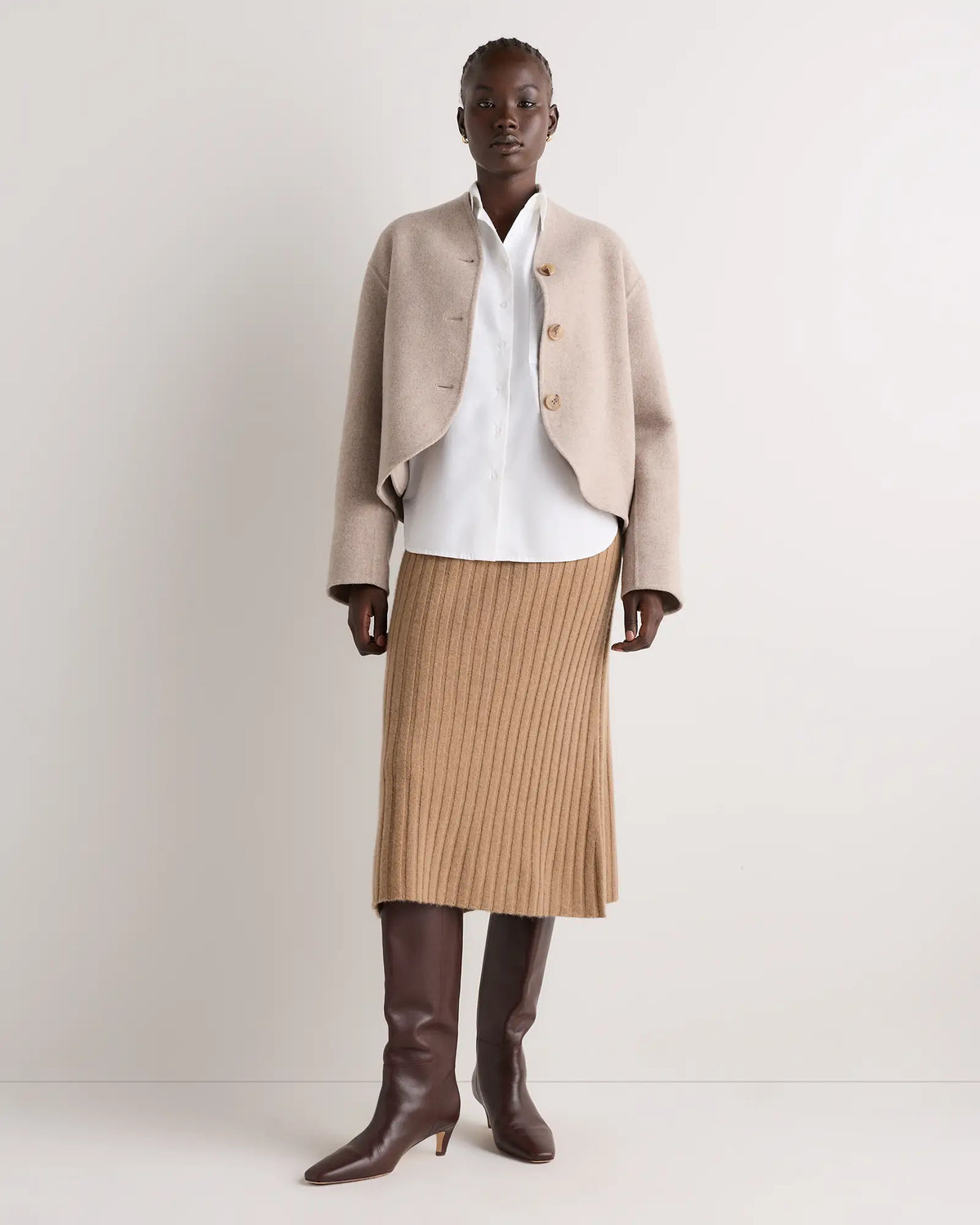 Double-Faced Merino Wool Collarless Cropped Jacket - US 7153