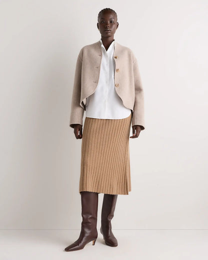Double-Faced Merino Wool Collarless Cropped Jacket - US 7153