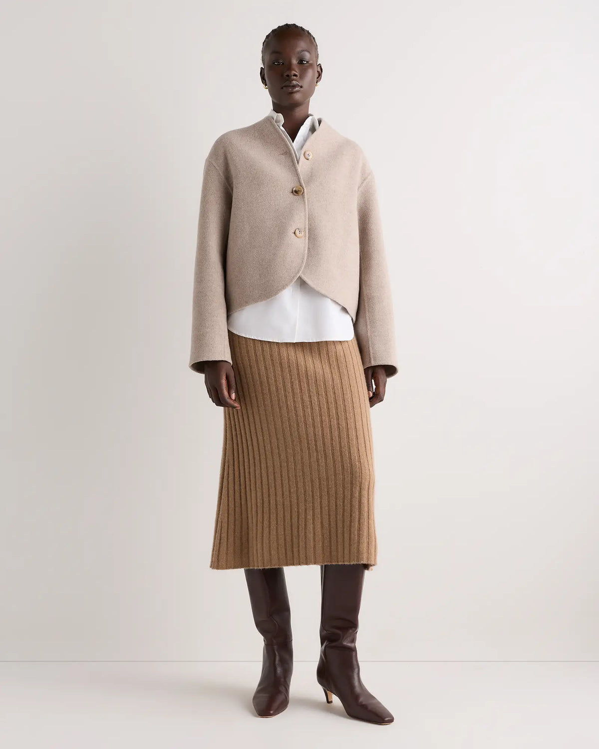 Double-Faced Merino Wool Collarless Cropped Jacket - US 7153