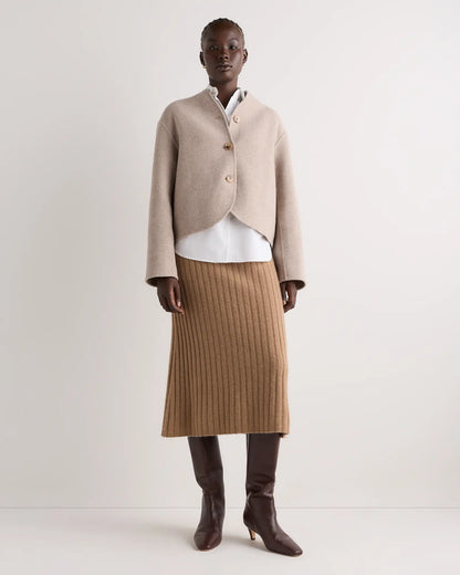 Double-Faced Merino Wool Collarless Cropped Jacket - US 7153