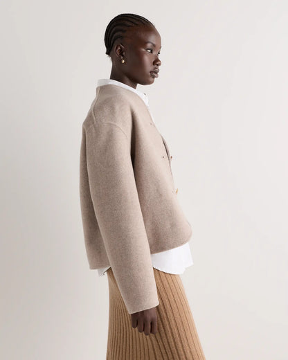 Double-Faced Merino Wool Collarless Cropped Jacket - US 7153