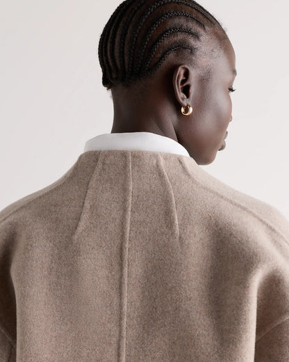 Double-Faced Merino Wool Collarless Cropped Jacket - US 7153