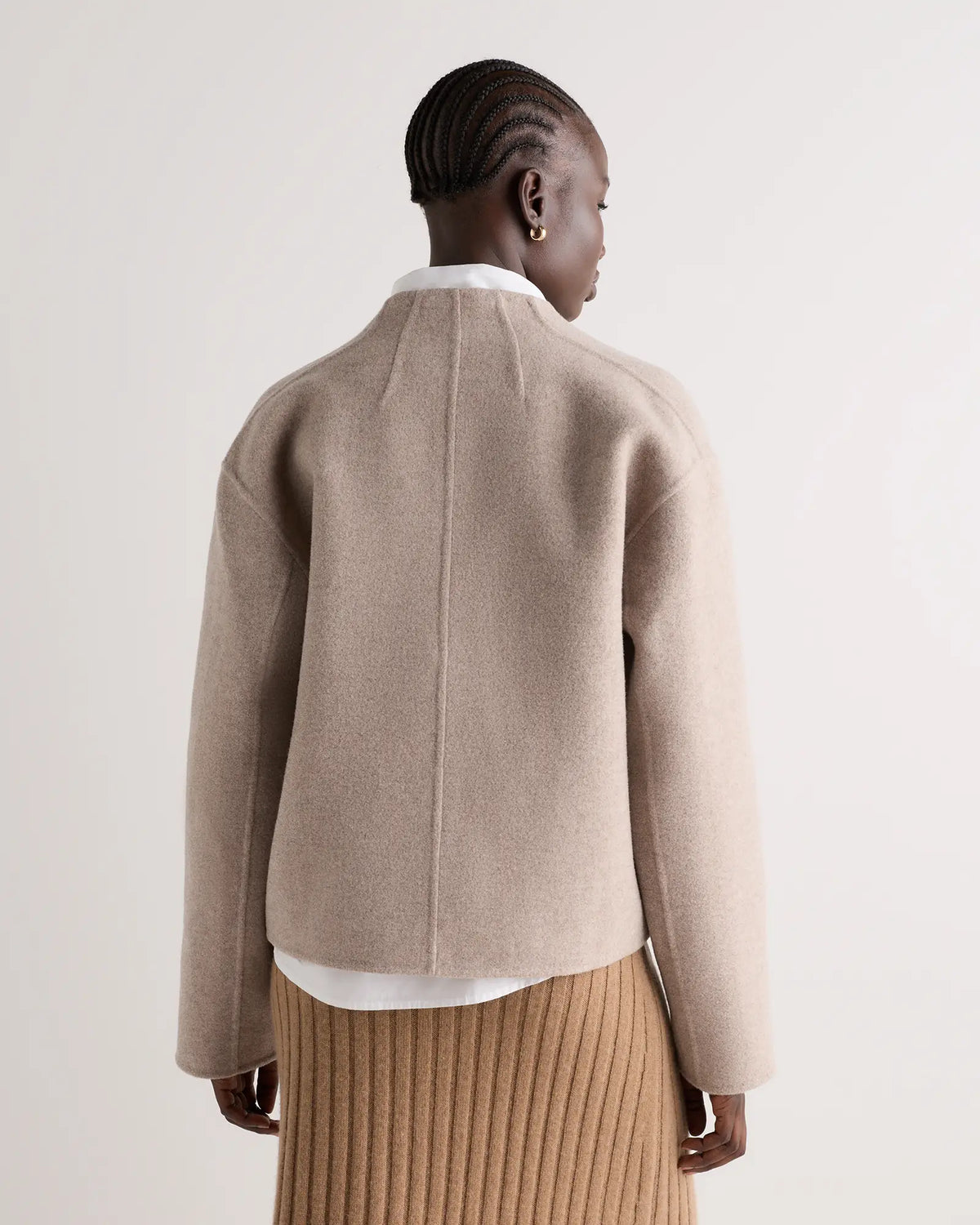 Double-Faced Merino Wool Collarless Cropped Jacket - US 7153