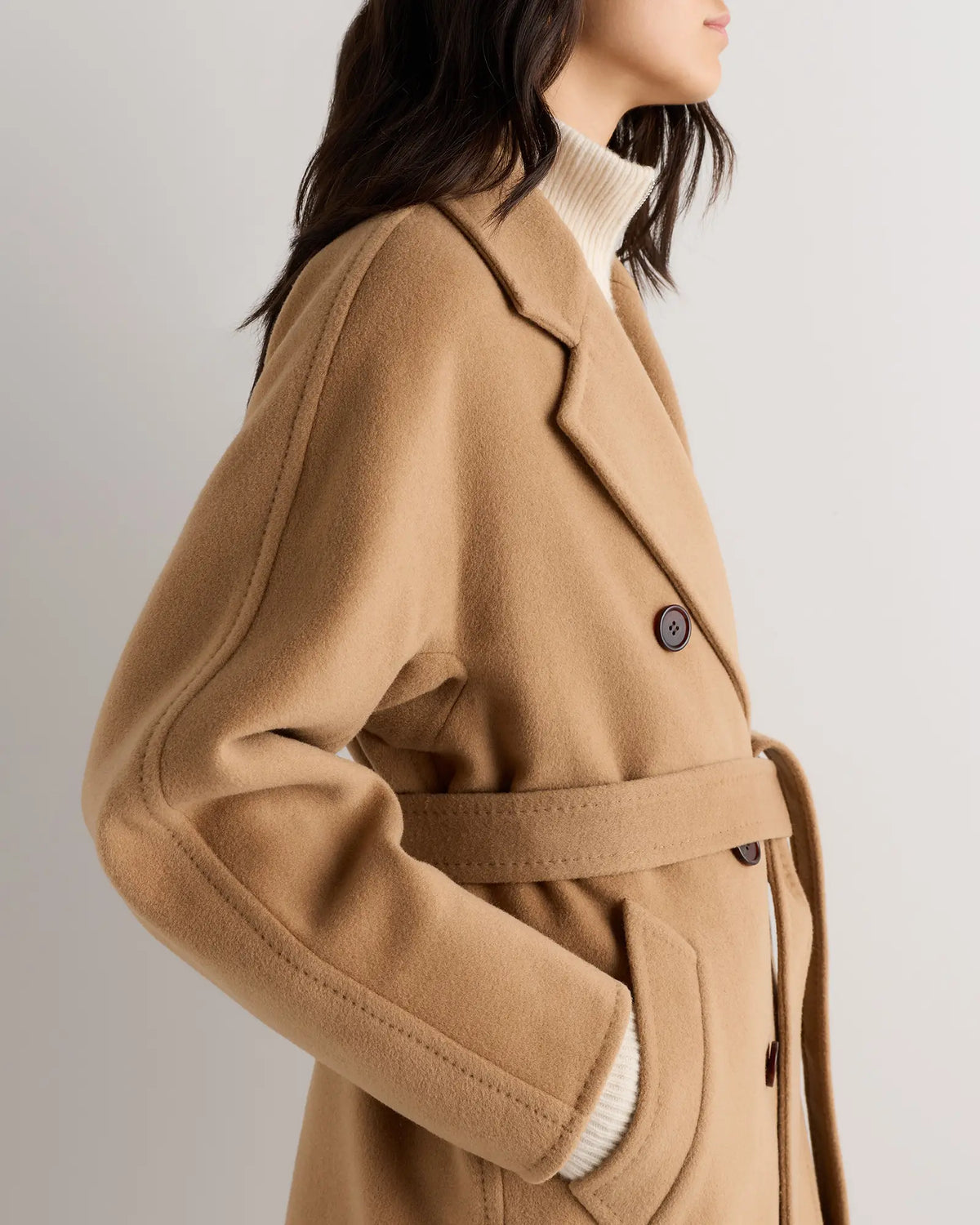Wool Cashmere Double-Breasted Belted Long Coat - US 1838