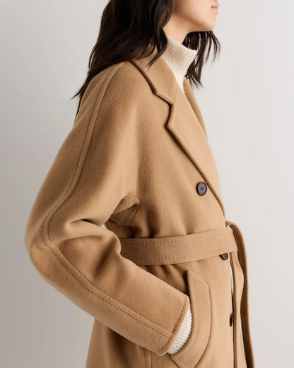 Wool Cashmere Double-Breasted Belted Long Coat - US 1838
