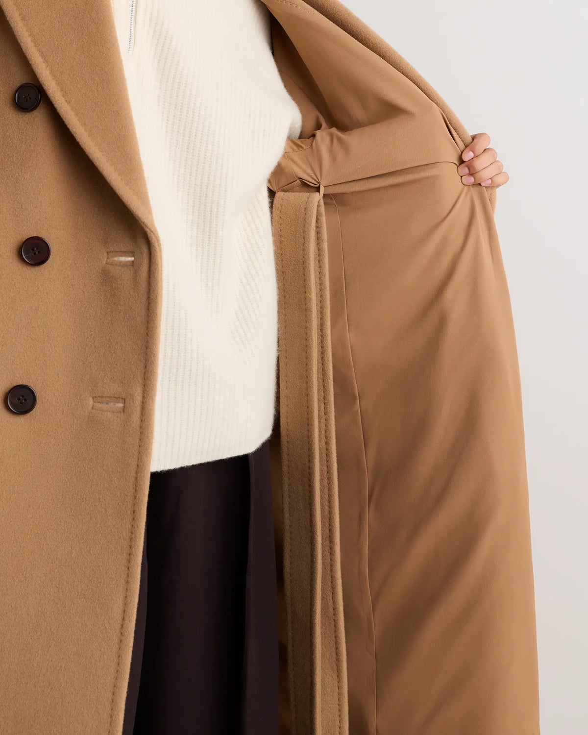 Wool Cashmere Double-Breasted Belted Long Coat - US 1838
