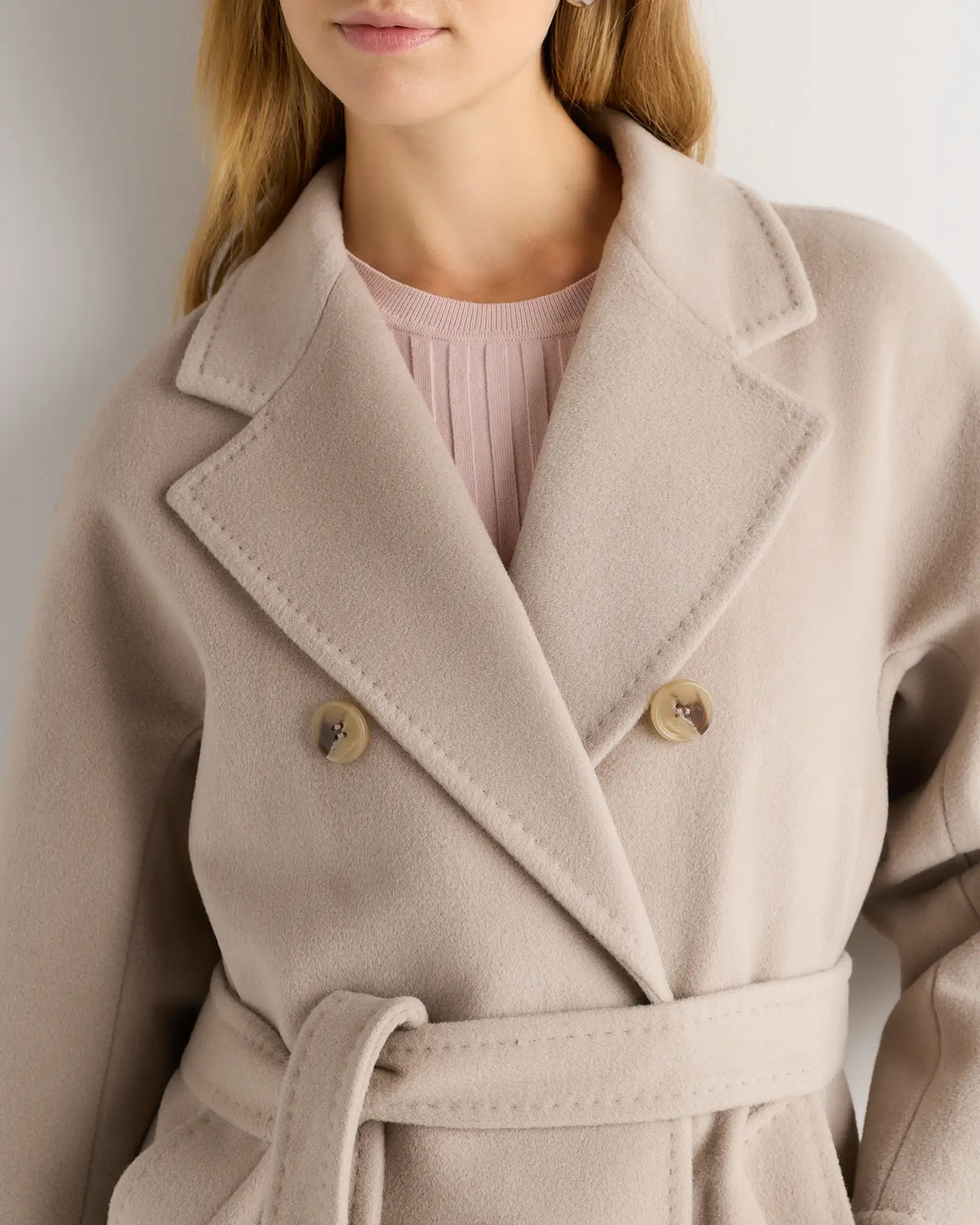 Wool Cashmere Double-Breasted Belted Long Coat - US 2881