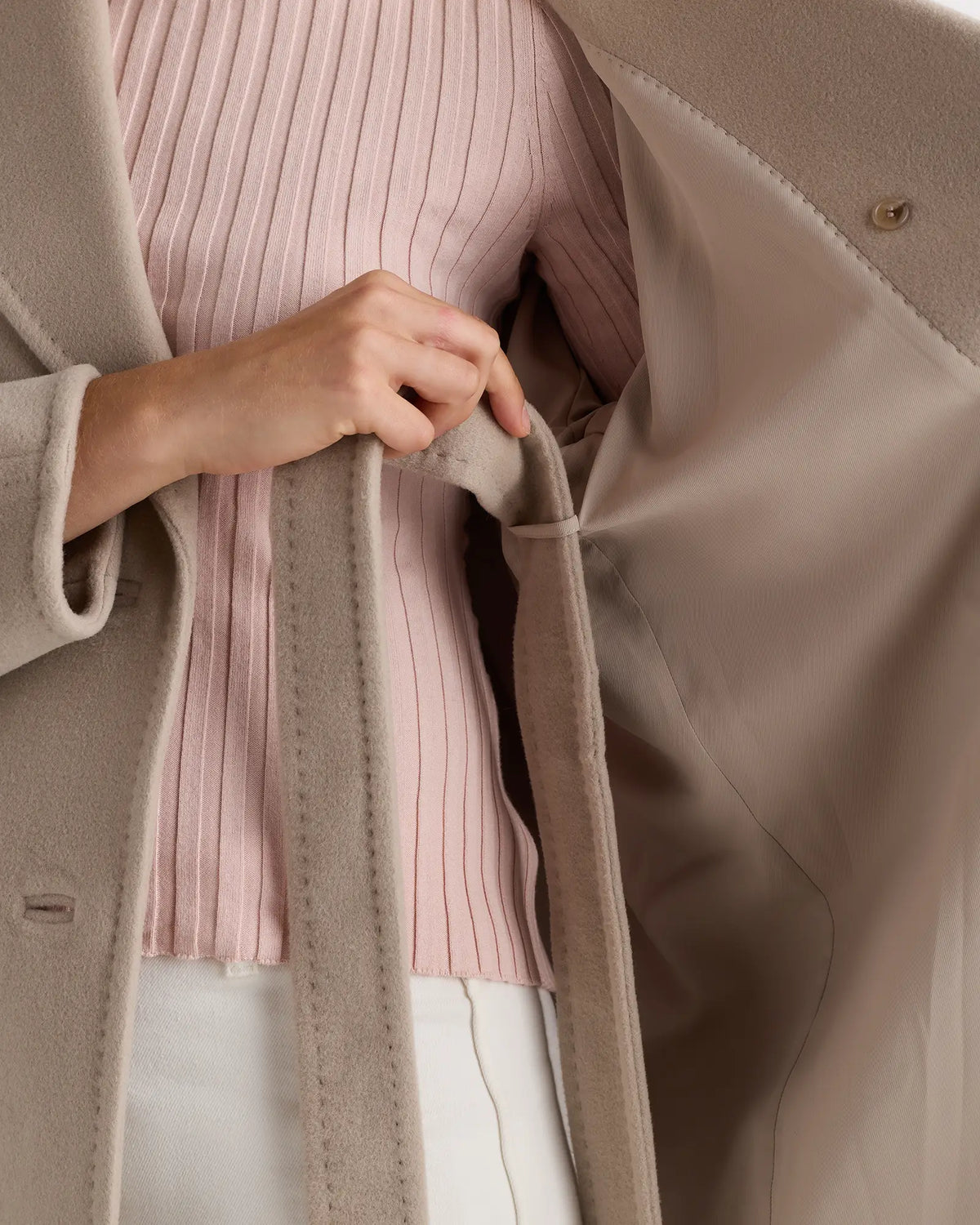 Wool Cashmere Double-Breasted Belted Long Coat - US 2881