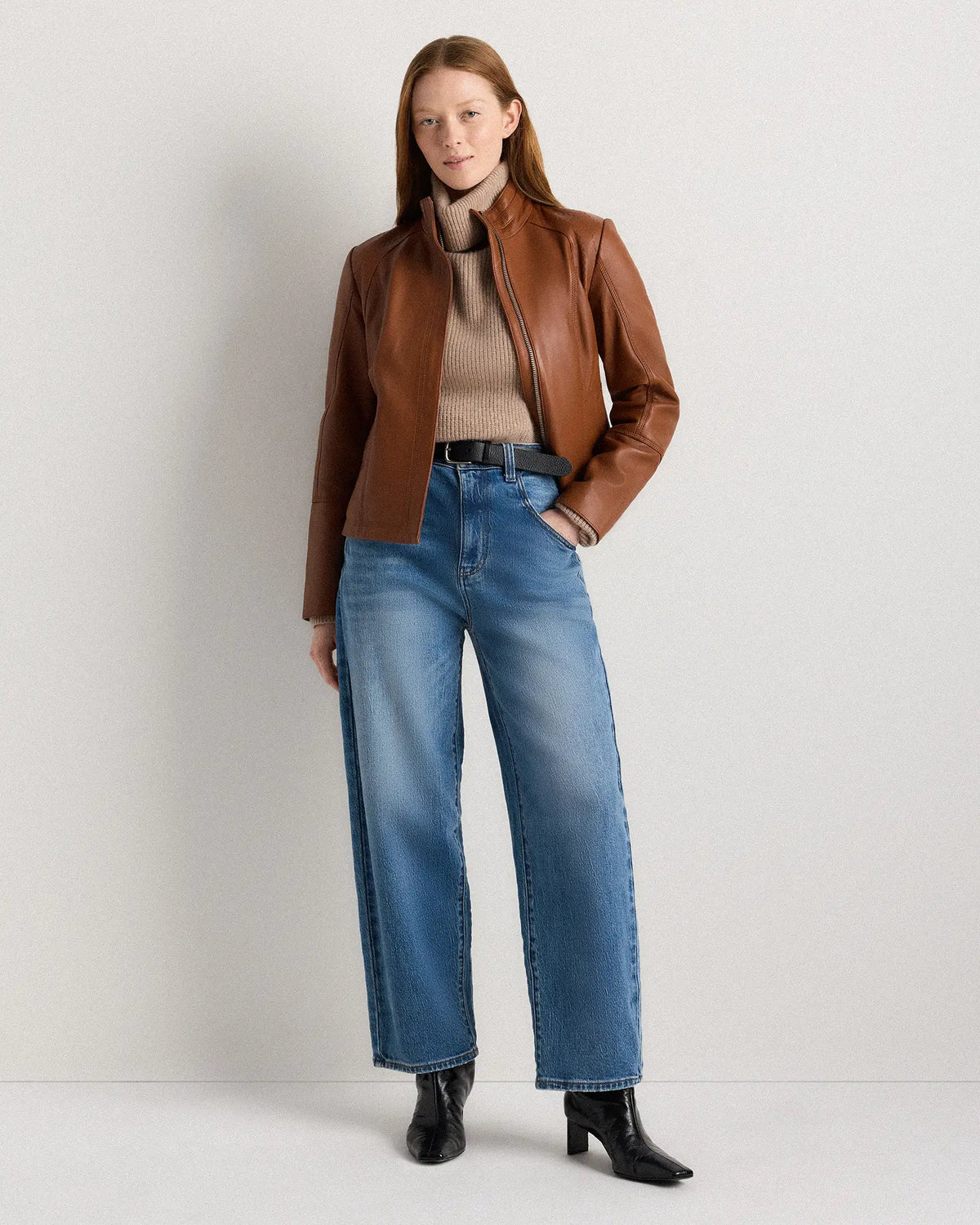 100% Leather Stand-Collar Jacket - US 8037
