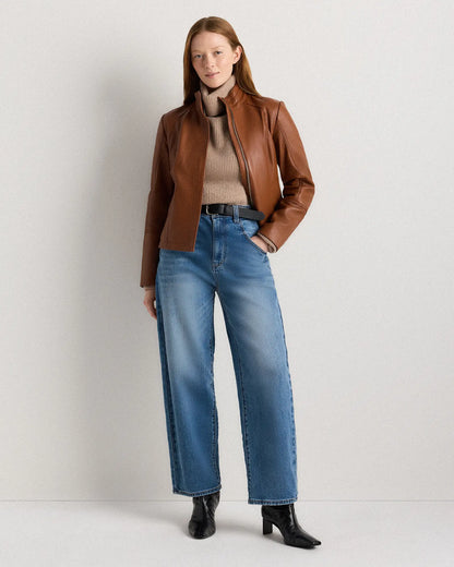 100% Leather Stand-Collar Jacket - US 8037
